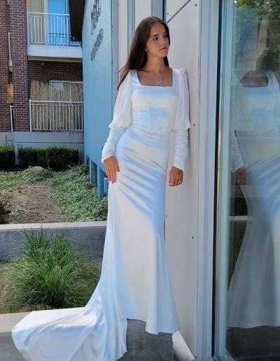 long sleeve silky modest wedding dress