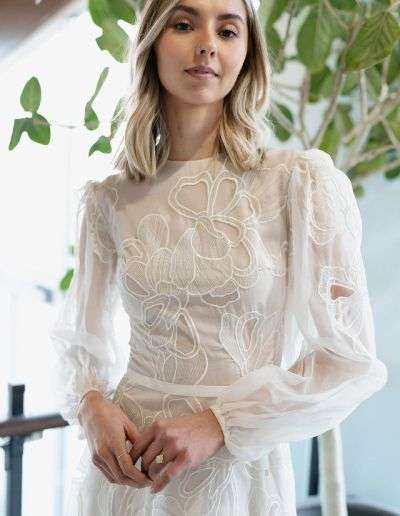 modest lace wedding dress with bishop sleeves