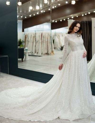 sparkle modest a line wedding dress