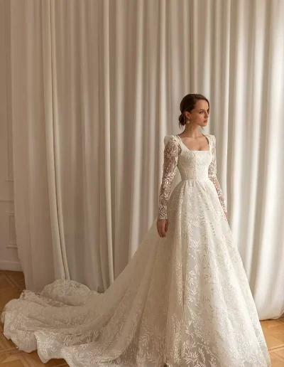 Modest long sleeve lace wedding dress