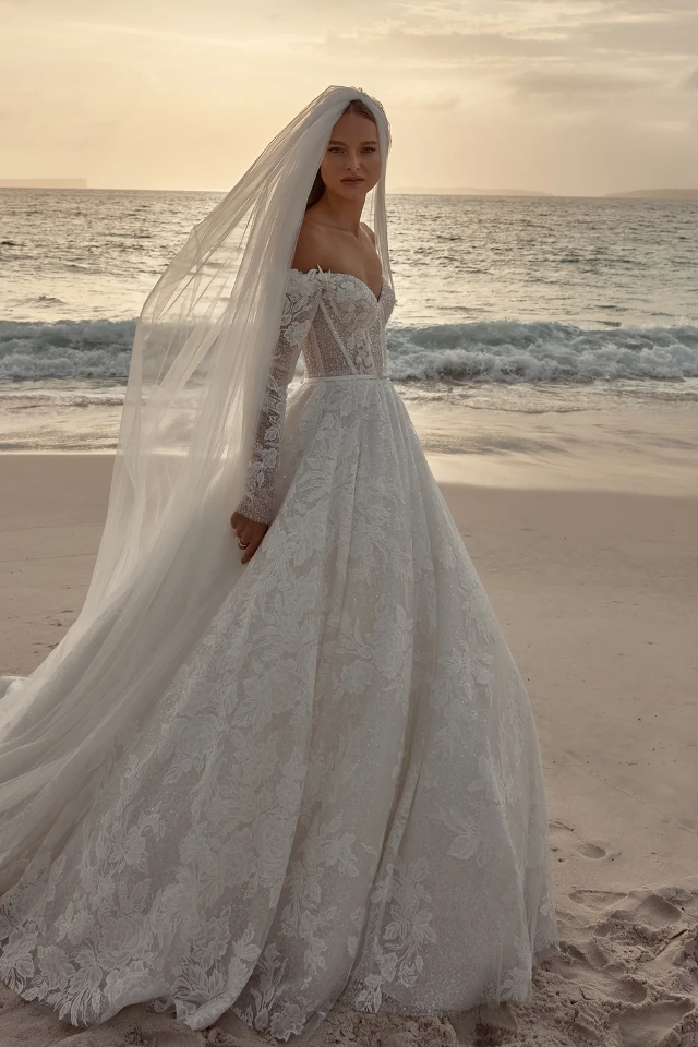 lace a line wedding dress with sleeves